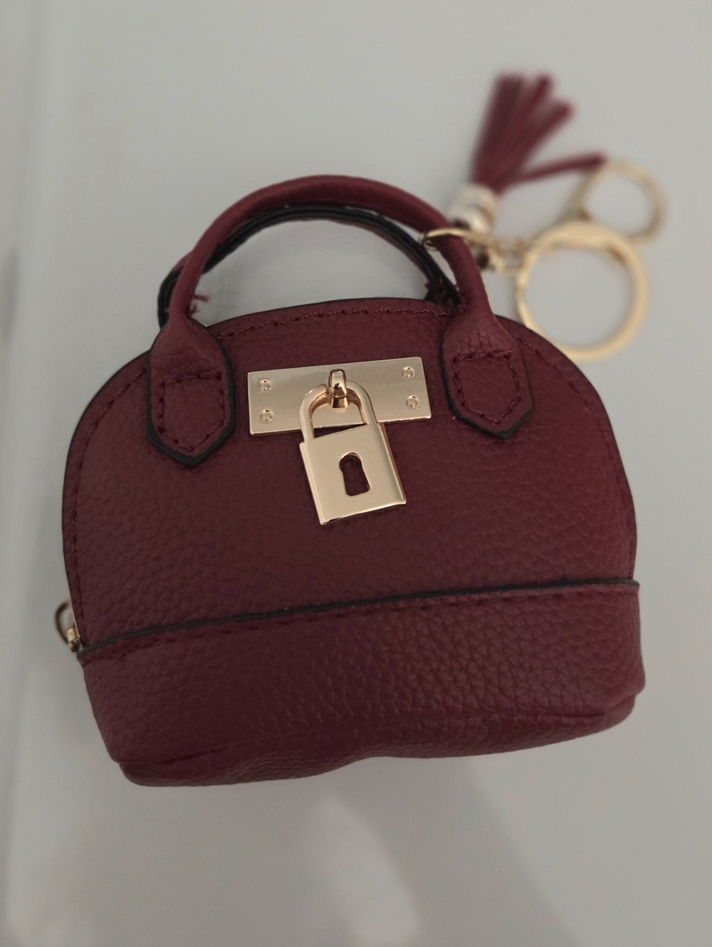 Red Mini Bag Keychain Charm Faux Leather Gold Hardware NEW - Picture 6 of 6